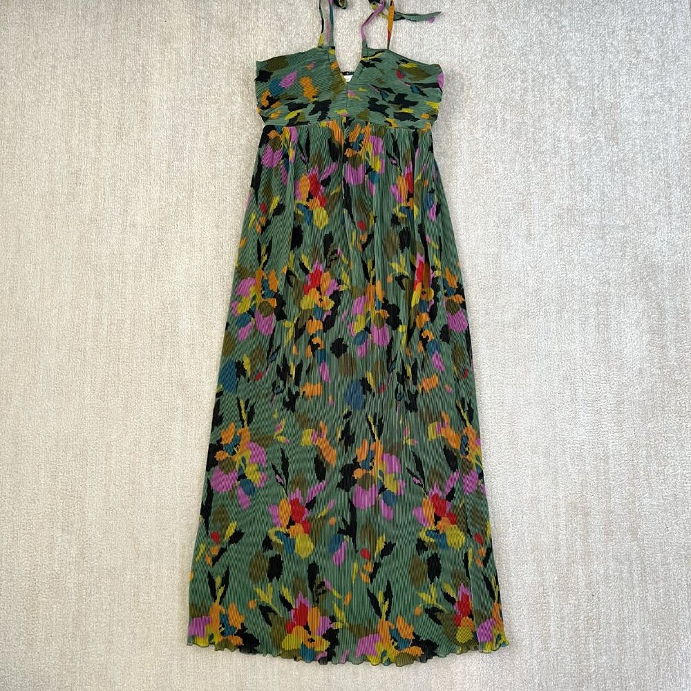 Sincerely Jules Green Floral Pleated Maxi Dress S